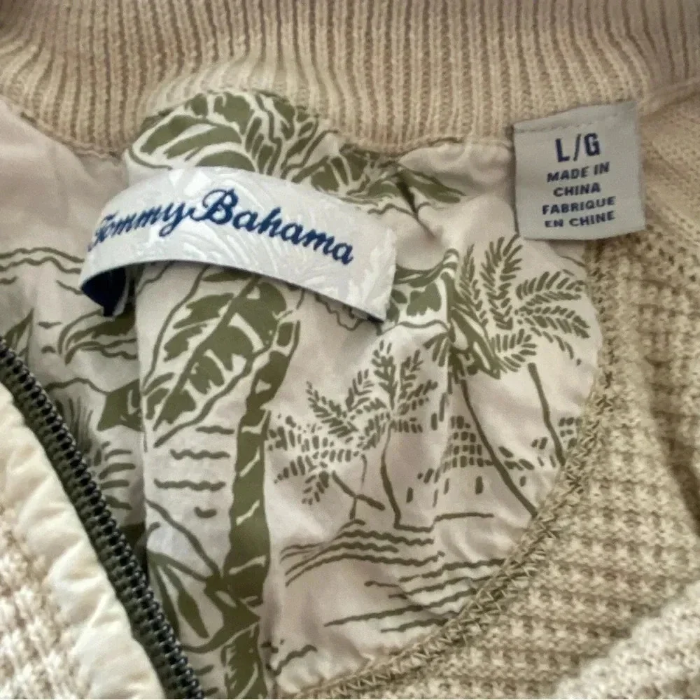 Tommy Bahama‎ Men's Cotton Sweater Beige Waffle Pullover 1/4 zip size Large